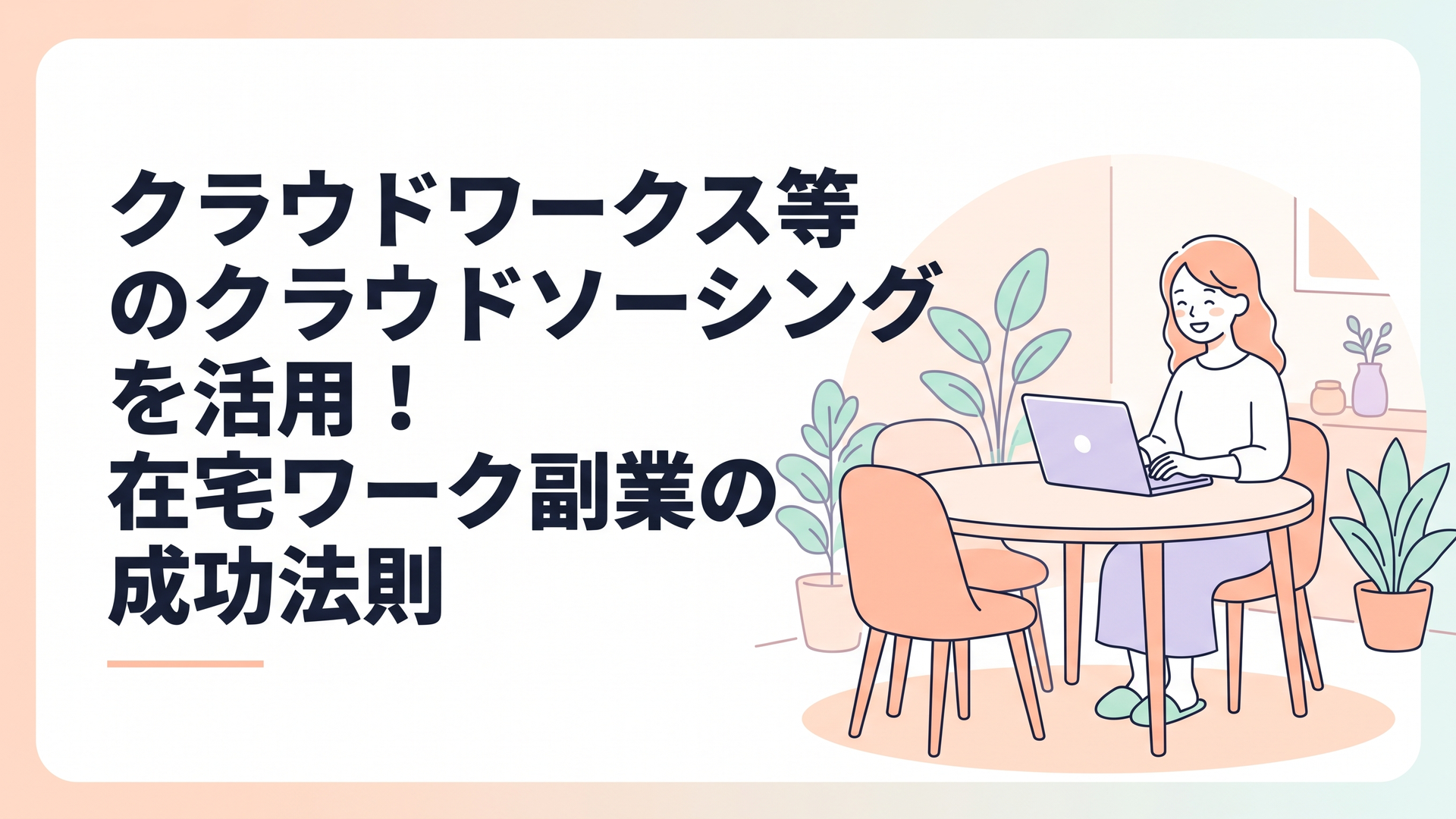 ダイニングテーブルでノートパソコンを開き、ほっとした笑顔を浮かべている主婦